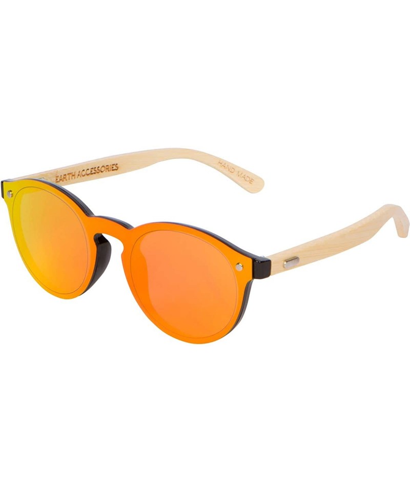 Round Bamboo Wood Sunglasses for Men and Women - Flat Retro Rimmed Wooden Sunglasses - Gold - CF18WRQCSOA $31.83