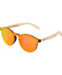 Round Bamboo Wood Sunglasses for Men and Women - Flat Retro Rimmed Wooden Sunglasses - Gold - CF18WRQCSOA $21.36