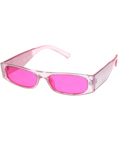 Rectangular Womens Rectangular Sunglasses Shiny Silver Decor Fashion Shades UV 400 - Pink (Pink) - CR18WZW6S8D $12.16