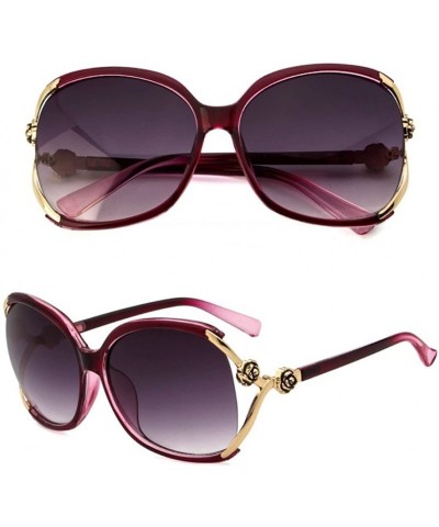 Butterfly Women's Gold Rose Embellish Vented Lens Oversized Sunglasses - Purple Gradient - CQ188783R2U $10.45