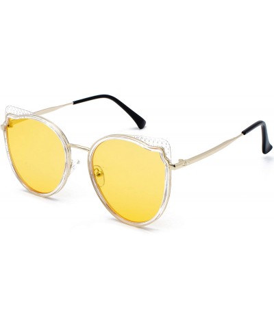 Round Womens Retro Fashion Retro Round Lens Cat Eye Sunglasses9181 - Yellow - C218RUZDKD9 $13.13