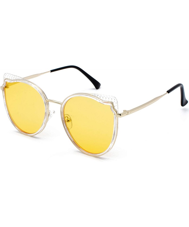 Round Womens Retro Fashion Retro Round Lens Cat Eye Sunglasses9181 - Yellow - C218RUZDKD9 $21.07