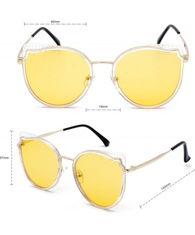 Round Womens Retro Fashion Retro Round Lens Cat Eye Sunglasses9181 - Yellow - C218RUZDKD9 $21.07