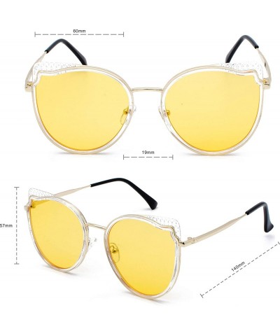 Round Womens Retro Fashion Retro Round Lens Cat Eye Sunglasses9181 - Yellow - C218RUZDKD9 $13.13