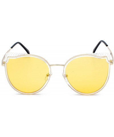 Round Womens Retro Fashion Retro Round Lens Cat Eye Sunglasses9181 - Yellow - C218RUZDKD9 $13.13