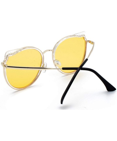 Round Womens Retro Fashion Retro Round Lens Cat Eye Sunglasses9181 - Yellow - C218RUZDKD9 $21.07