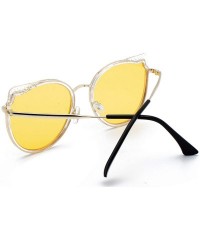 Round Womens Retro Fashion Retro Round Lens Cat Eye Sunglasses9181 - Yellow - C218RUZDKD9 $21.07
