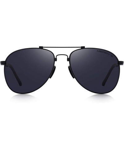 Aviator Mens Polarized Aviation Super light Flexible Frame Sunglasses S8716 - Black - CC12JRUKAKT $20.16