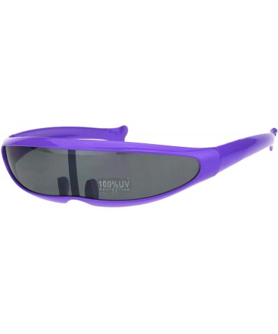 Rectangular Cyber Punk Monolens Shield Scifi Robotic Cyclops Plastic Sunglasses - Purple - C918H8MGMG8 $7.62