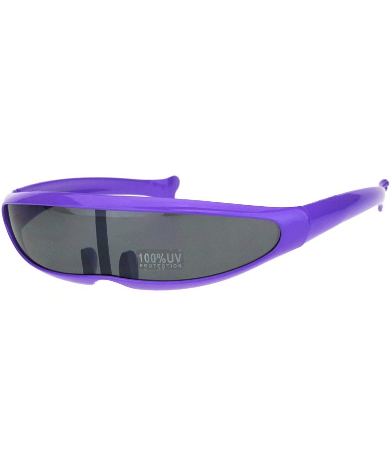 Rectangular Cyber Punk Monolens Shield Scifi Robotic Cyclops Plastic Sunglasses - Purple - C918H8MGMG8 $7.62