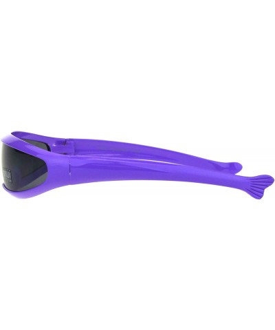 Rectangular Cyber Punk Monolens Shield Scifi Robotic Cyclops Plastic Sunglasses - Purple - C918H8MGMG8 $7.62