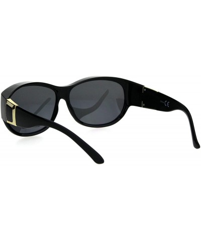 Oval Polarized Womens 61mm Luxury Fashion Fit Over Ornate Plastic Sunglasses - All Black - CK18H9SQT79 $13.37