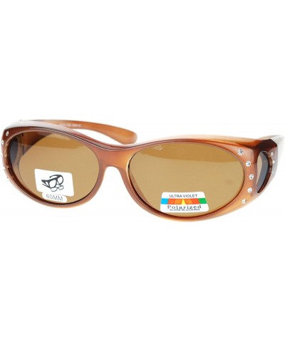 Oval Womens Polarized Fit Over Glasses Sunglasses Oval Rhinestone Frame - Brown - CE1880Q365L $15.64