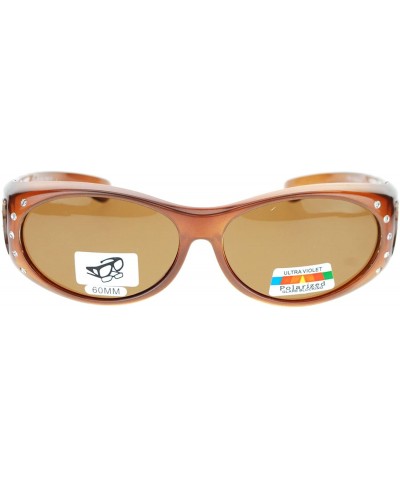 Oval Womens Polarized Fit Over Glasses Sunglasses Oval Rhinestone Frame - Brown - CE1880Q365L $15.64