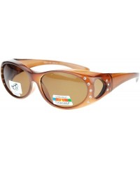 Oval Womens Polarized Fit Over Glasses Sunglasses Oval Rhinestone Frame - Brown - CE1880Q365L $15.64