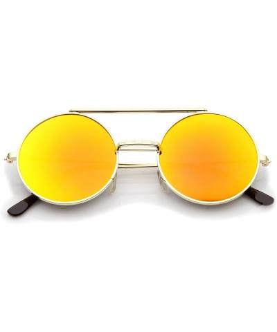 Goggle Mid Size Flip-Up Colored Mirror Lens Round Django Sunglasses 49mm - Gold / Orange Mirror - CS12MZXX0XY $12.97
