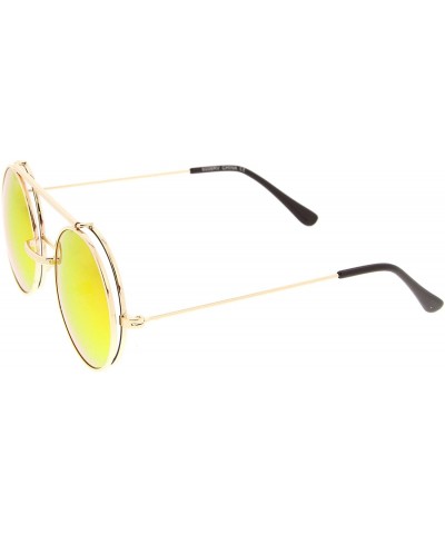 Goggle Mid Size Flip-Up Colored Mirror Lens Round Django Sunglasses 49mm - Gold / Orange Mirror - CS12MZXX0XY $19.32