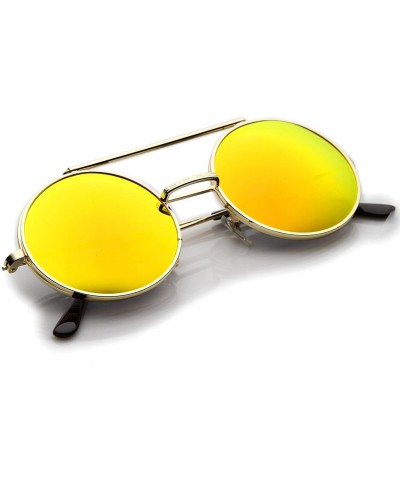 Goggle Mid Size Flip-Up Colored Mirror Lens Round Django Sunglasses 49mm - Gold / Orange Mirror - CS12MZXX0XY $12.97