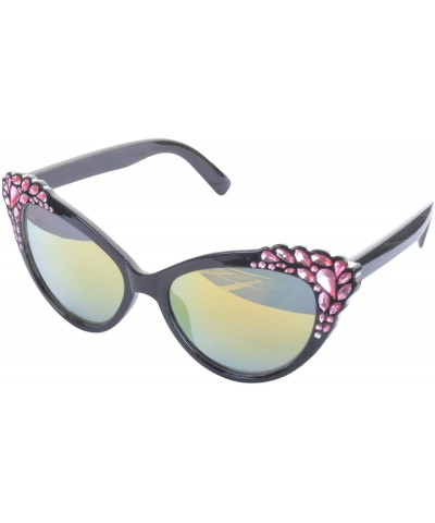 Cat Eye Diamante Trim Cat Eye Sunglasses - Black Frame/Gold Lens - CU199QCXSOE $12.39