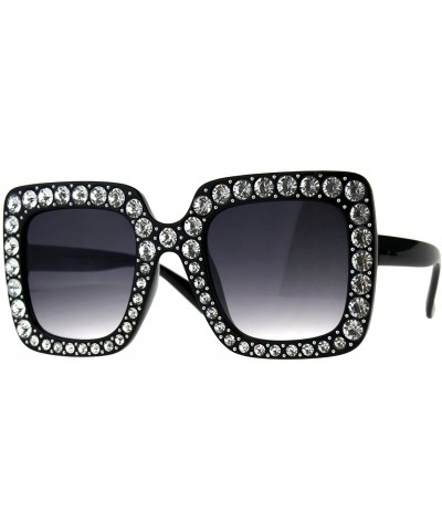 Square Bling Bling Rhinestone Sunglasses Oversized Square Womens Fashion - Black - CR18DWM6WSO $14.90
