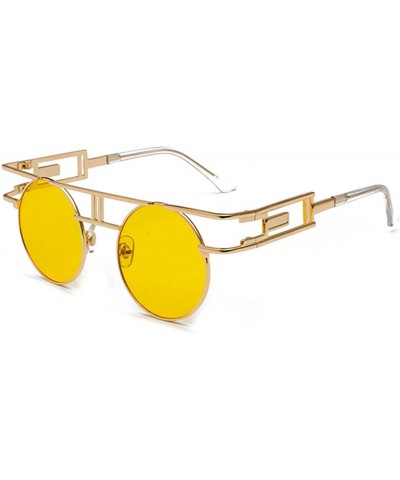 Rimless Women Men Retro Round Glasses Hollow Sunglasses Reflective Lens Metal Frame Sunglasses - Ocean Yellow - C818TY2XSKO $...