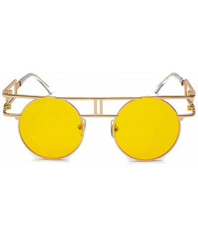 Rimless Women Men Retro Round Glasses Hollow Sunglasses Reflective Lens Metal Frame Sunglasses - Ocean Yellow - C818TY2XSKO $...