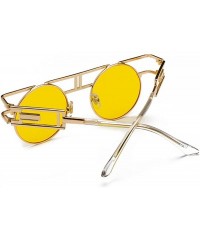 Rimless Women Men Retro Round Glasses Hollow Sunglasses Reflective Lens Metal Frame Sunglasses - Ocean Yellow - C818TY2XSKO $...