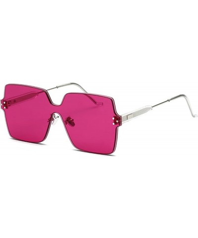 Round Fashion Rimless One Piece Clear Lens Color Candy Sunglasses 1888 - Rose Red - CN18GUCMQ06 $14.83