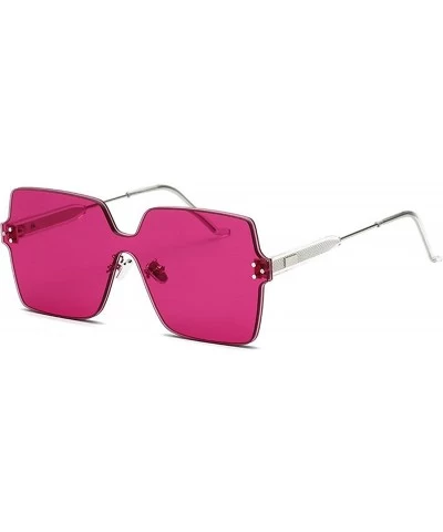 Round Fashion Rimless One Piece Clear Lens Color Candy Sunglasses 1888 - Rose Red - CN18GUCMQ06 $22.10