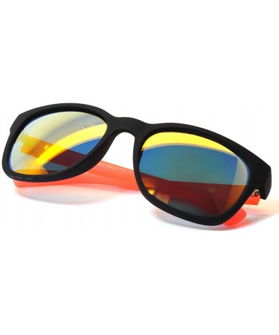Wayfarer Flat Matte Reflective Mirror Colored Lens Style Sunglasses Black-Orange Frame - CL11N522DXT $17.76
