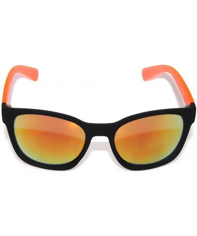 Wayfarer Flat Matte Reflective Mirror Colored Lens Style Sunglasses Black-Orange Frame - CL11N522DXT $18.48