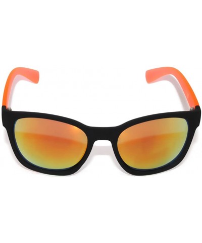 Wayfarer Flat Matte Reflective Mirror Colored Lens Style Sunglasses Black-Orange Frame - CL11N522DXT $10.32