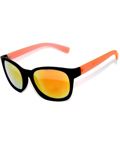 Wayfarer Flat Matte Reflective Mirror Colored Lens Style Sunglasses Black-Orange Frame - CL11N522DXT $10.32