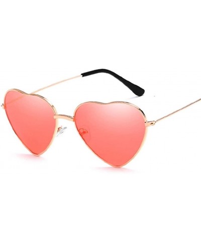 Cat Eye Retro Cat Eye Heart Sunglasses Women Metal Frame Mirror UV400 Sun Glasses Female Brand Designer Vintage - Red - CG198...