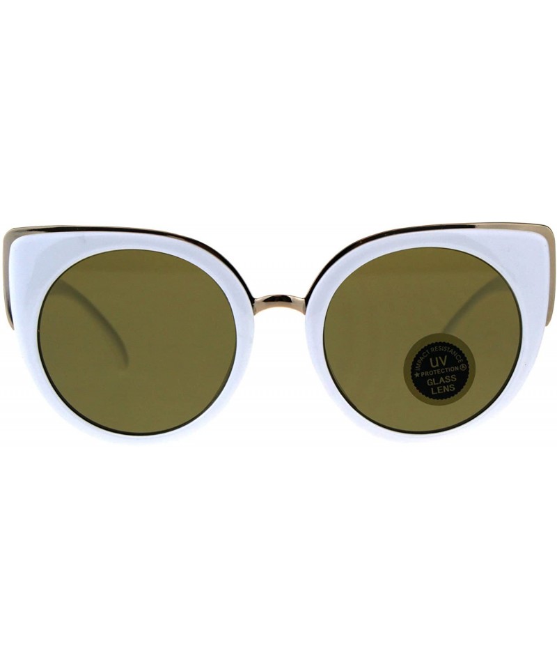 Oversized Womens Temper Glass Lens Round Circle Lens Cat Eye Mod Sunglasses - White Brown - CE18DDC5QQ5 $19.78