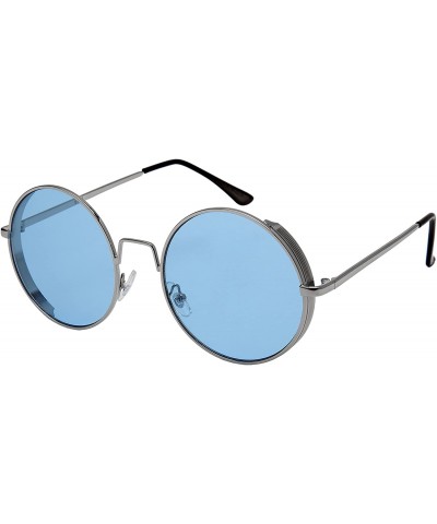 Oval Round Side Shield Sunglasses w/Flat Color Lens 5123-PARENT - Silver - CQ185KMWO39 $19.31
