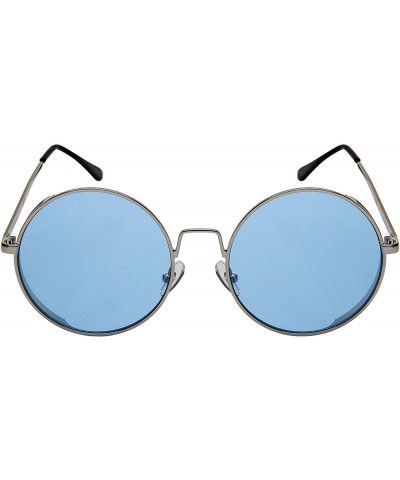 Oval Round Side Shield Sunglasses w/Flat Color Lens 5123-PARENT - Silver - CQ185KMWO39 $8.13