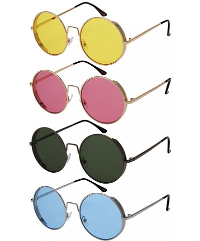 Oval Round Side Shield Sunglasses w/Flat Color Lens 5123-PARENT - Silver - CQ185KMWO39 $8.13