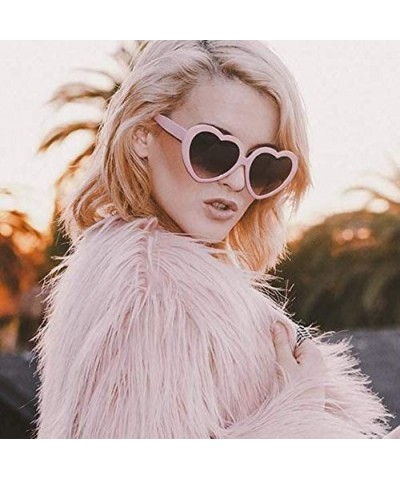 Oversized Large Oversized Womens Heart Shaped Sunglasses Cute Love Fashion Eyewear (Hot Pink) - CW11NZMILEJ $12.86