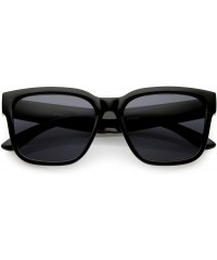 Oversized Classic Wide Arms Neutral Colored Square Lens Horn Rimmed Sunglasses 55mm - Shiny Black / Smoke - CK188K9XC44 $9.63