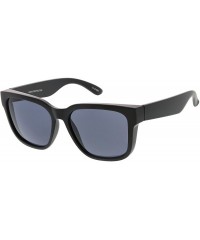 Oversized Classic Wide Arms Neutral Colored Square Lens Horn Rimmed Sunglasses 55mm - Shiny Black / Smoke - CK188K9XC44 $9.63