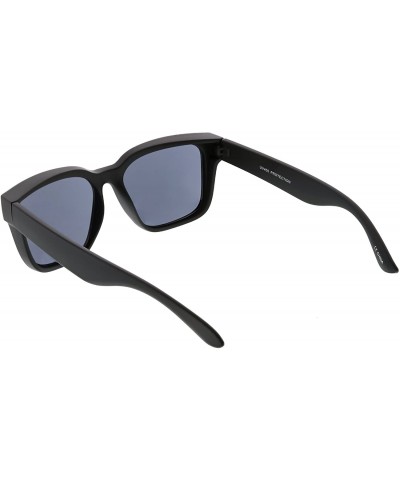 Oversized Classic Wide Arms Neutral Colored Square Lens Horn Rimmed Sunglasses 55mm - Shiny Black / Smoke - CK188K9XC44 $9.63