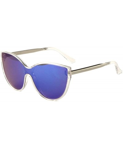 Shield Clear Frame One Piece Cat Eye Shield Lens Sunglasses - Blue - C5198E8NA2U $15.63
