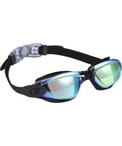 Goggle Unisex Swimming Goggles Glasses- Colorful HD Waterproof Anti-Fog Full Frame Goggles - Black - CW196LXLSA9 $18.60