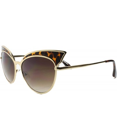 Cat Eye Designer Inspired Celebrity Upscale Womens Cat Eye Sunglasses Frame - Gold & Tortoise & Brown - CB18SA6MS05 $9.08