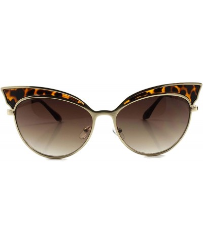 Cat Eye Designer Inspired Celebrity Upscale Womens Cat Eye Sunglasses Frame - Gold & Tortoise & Brown - CB18SA6MS05 $9.08