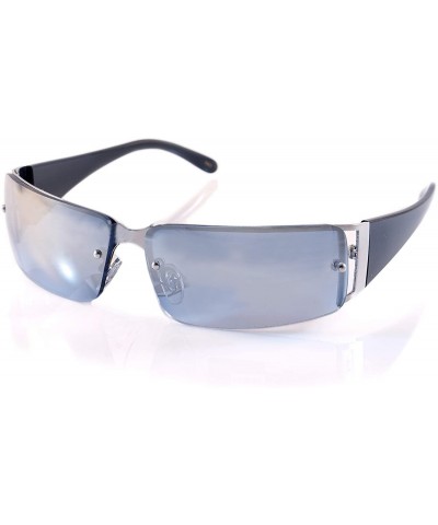 Rimless Large Slim Wraparound Rimless Mirror Sunglasses with Open Temple A194 - Blue Rv - CY18EI5DK0H $24.18