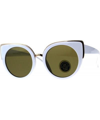 Oversized Womens Temper Glass Lens Round Circle Lens Cat Eye Mod Sunglasses - White Brown - CE18DDC5QQ5 $11.76