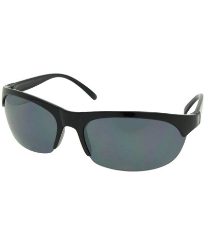 Semi-rimless Half Rim Non Polarized Sunglasses SR10 - Shiny Black Frame-gray Lenses - C4180N5CML3 $12.19