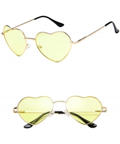 Oversized Heart Shaped Sunglasses Women Metal Frame Reflective Lens Sun Protection Tea - Yellow - CX18YR67N44 $16.59